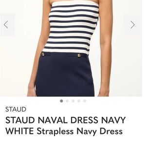 STAUD Strapless Dress in Navy and White Stripes